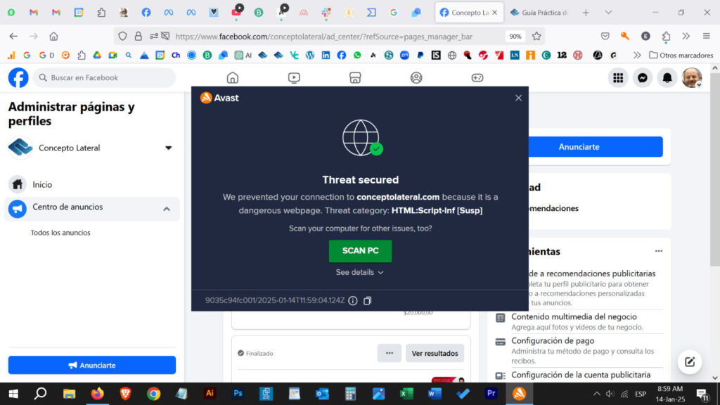 Advertencia de sitio web vulnerado