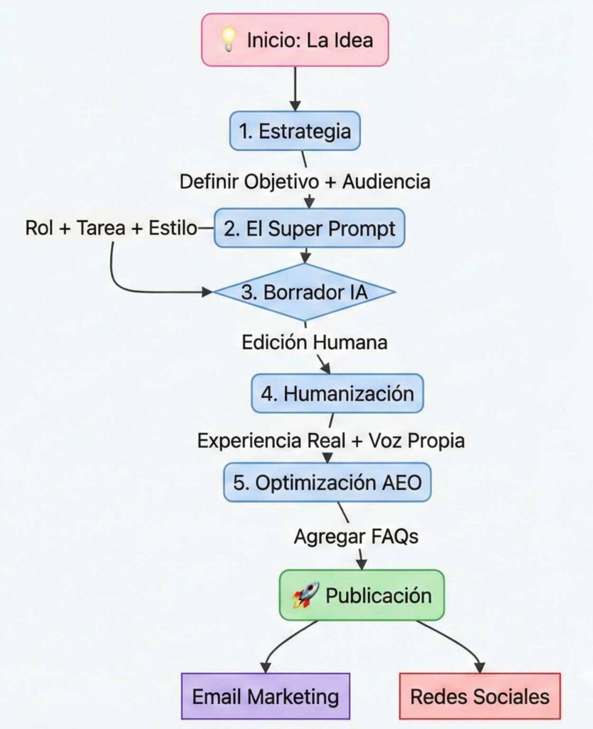 Infografía del proceso de redacción de artículos usando IA.