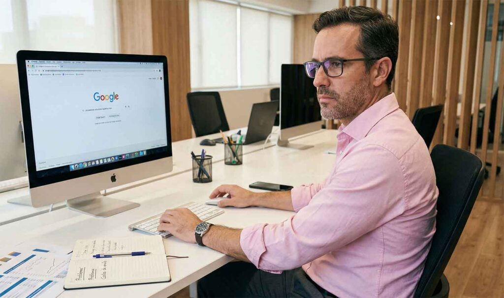 Empresario busca solución en Google